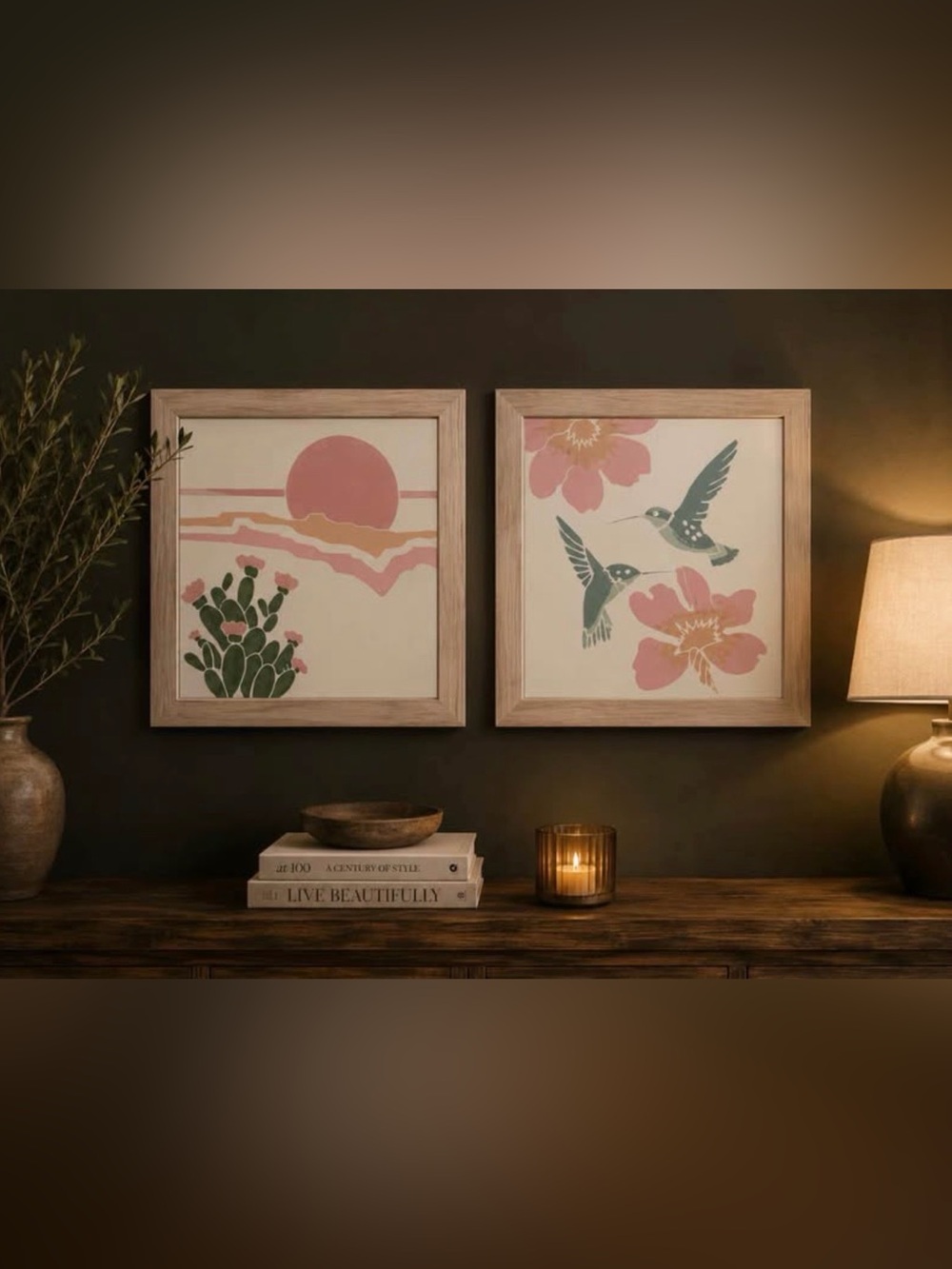 Set of two cactus tile southwestern print 14.5” x 14.5”